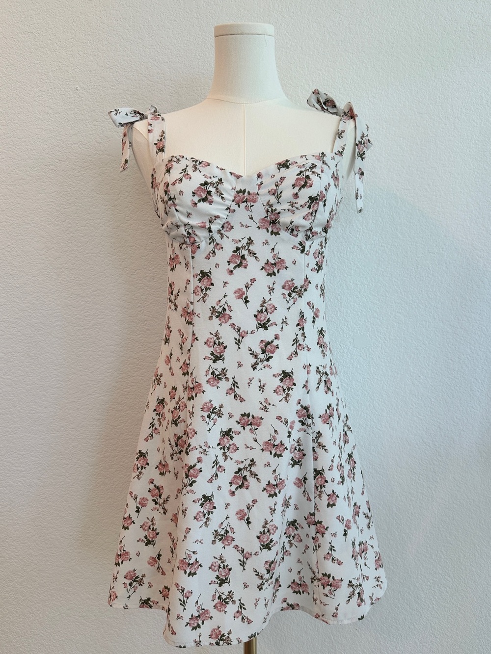 Bridge White Floral Tie Strap Mini Dress Petite Medium Cottagecore